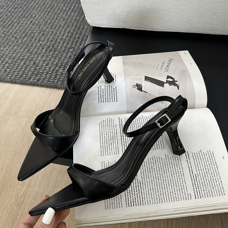 2024 New Women's Simple Design Elegant Comfortable Mid Heel Open Toe Ankle Strap Sandals - Image 4