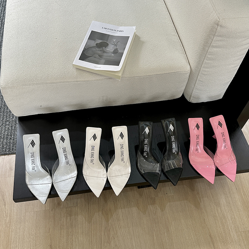 2024 Summer Women's Fashion European American Style Pointed Toe High Heel Sandals Simple Temperament Transparent Open Toe Slippers