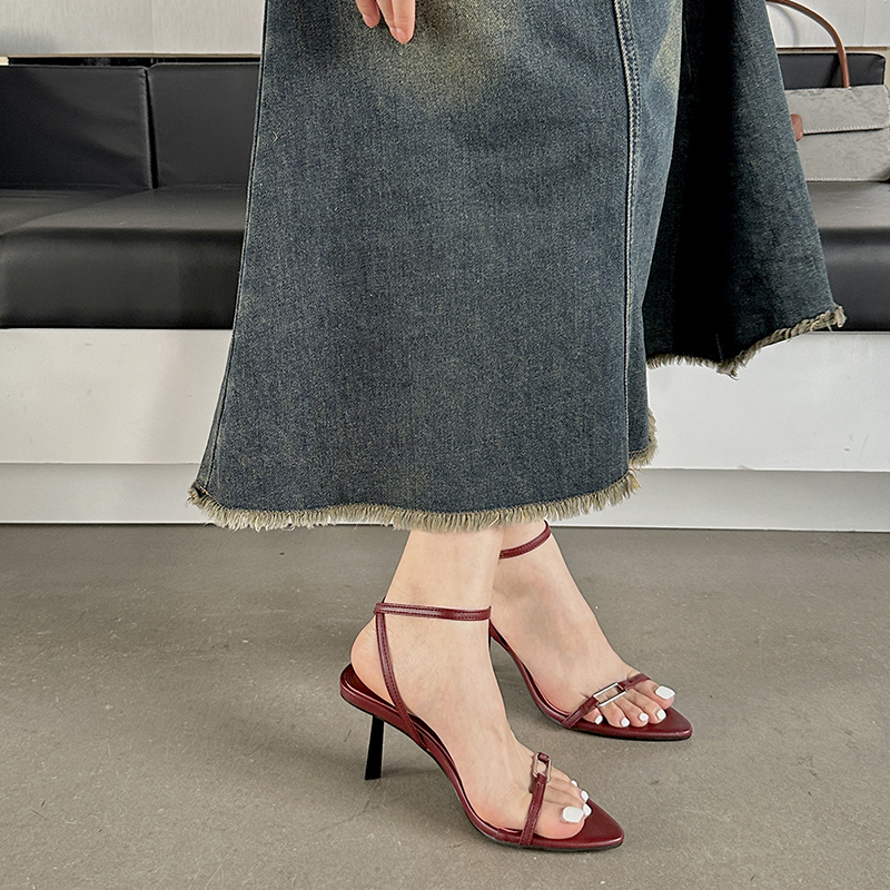 2024 New Summer Open Toe High Heel Sandals Women's Simple Strap Buckle Sexy Thin Strap Shoes - Image 3