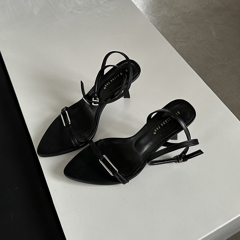2024 New Summer Open Toe High Heel Sandals Women's Simple Strap Buckle Sexy Thin Strap Shoes - Image 5