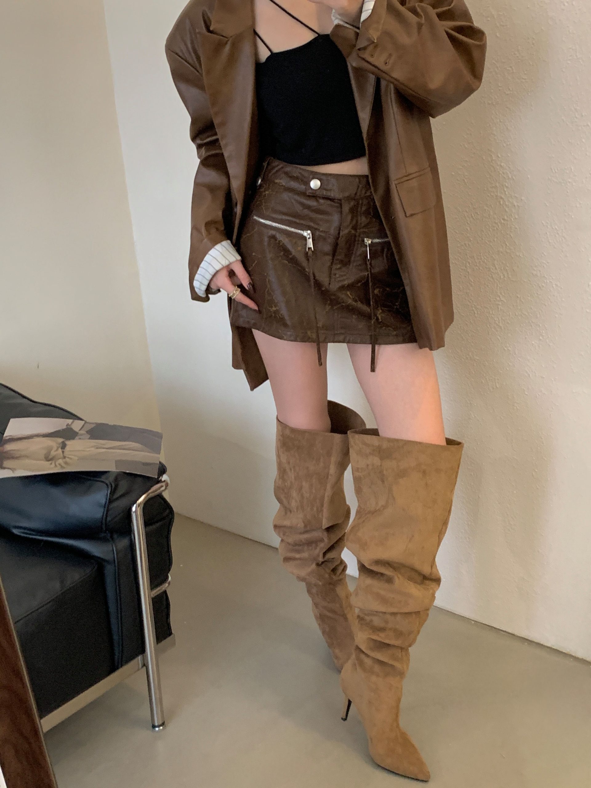 BUBUFLY Women's Over Knee High Heel Pointed Toe Slouch Boots Thin Heel Wide Calf Plus Size Camo Print Fashion Boots - Image 3