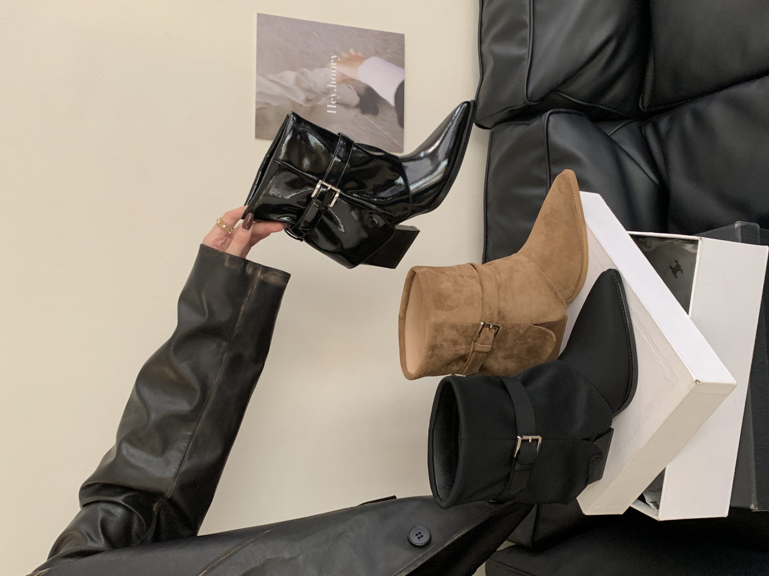 BUBUFLY Women's Pointed Toe Chunky Heel Ankle Boots 2025 Fall Winter Leather Fashion Boots - Image 4
