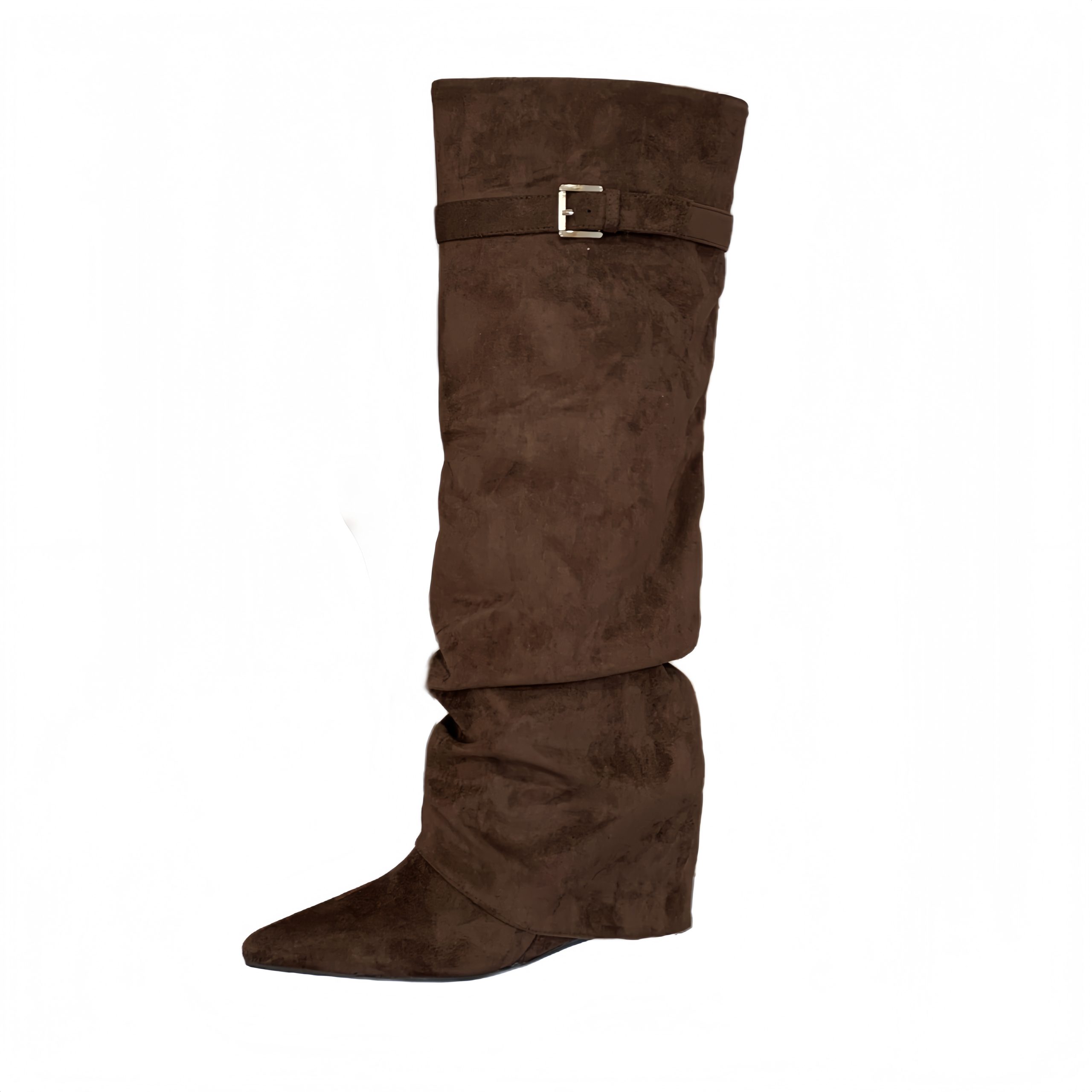 BUBUFLY Women's Suede Pointed Toe Wedge High Heel Knee High Boots 2025 Fall Winter Slim Fit Riding Boots - Image 5