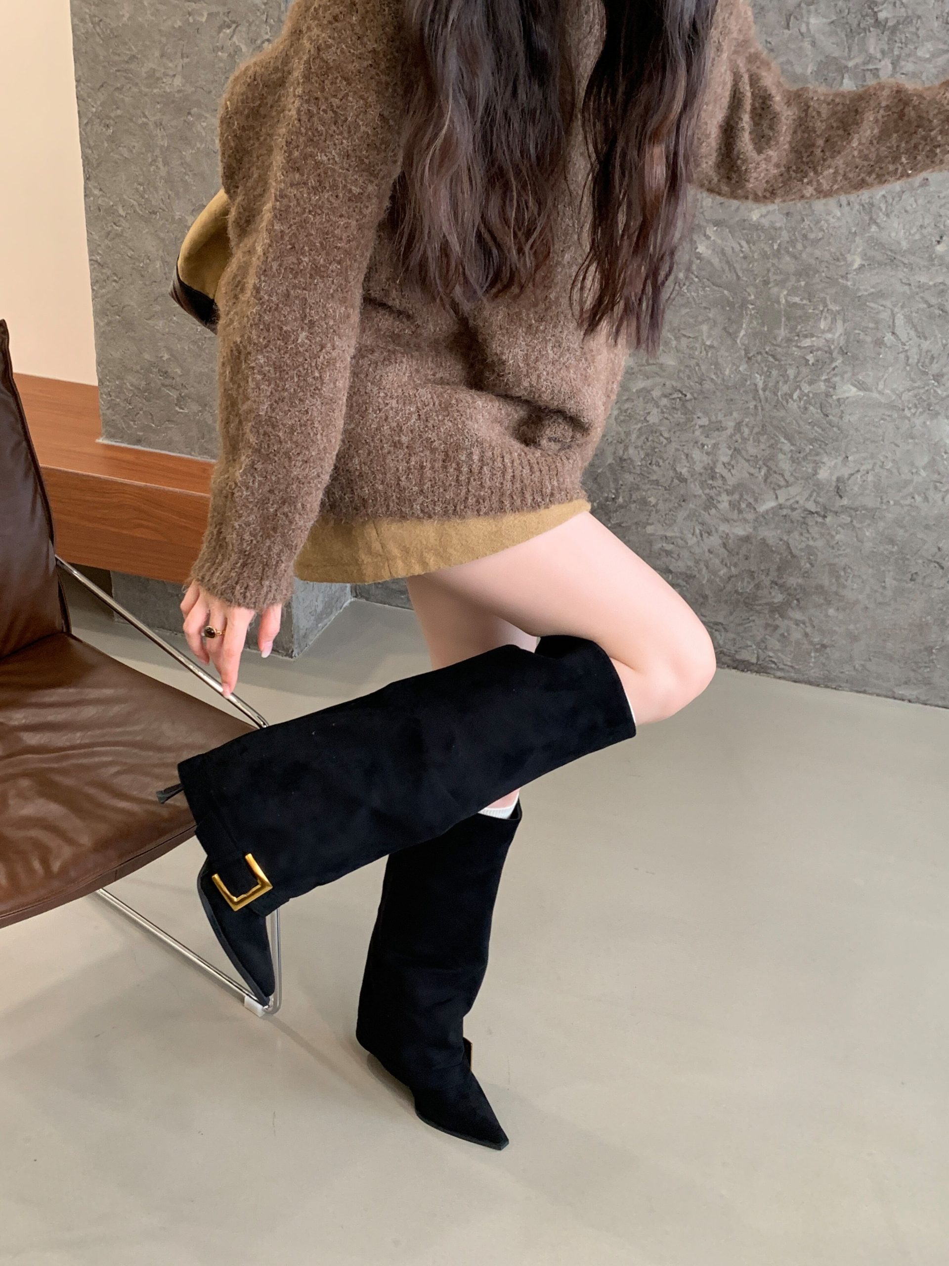 BUBUFLY Women's Pointed Toe High Heel Over-the-Knee Boots 2025 Fall Fashion Suede Buckle Strap Tall Boots - Image 3