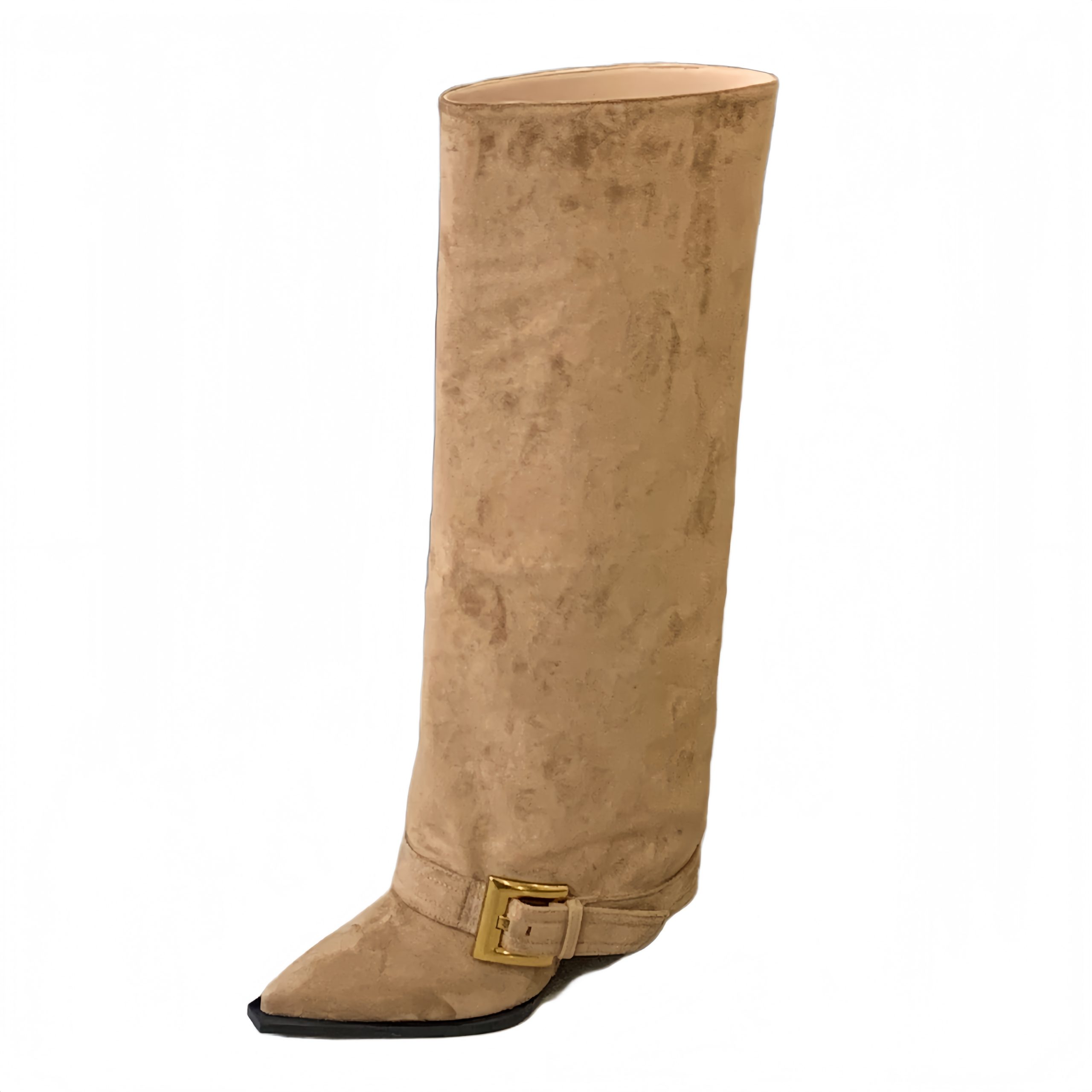 BUBUFLY Women's Pointed Toe High Heel Over-the-Knee Boots 2025 Fall Fashion Suede Buckle Strap Tall Boots - Image 5