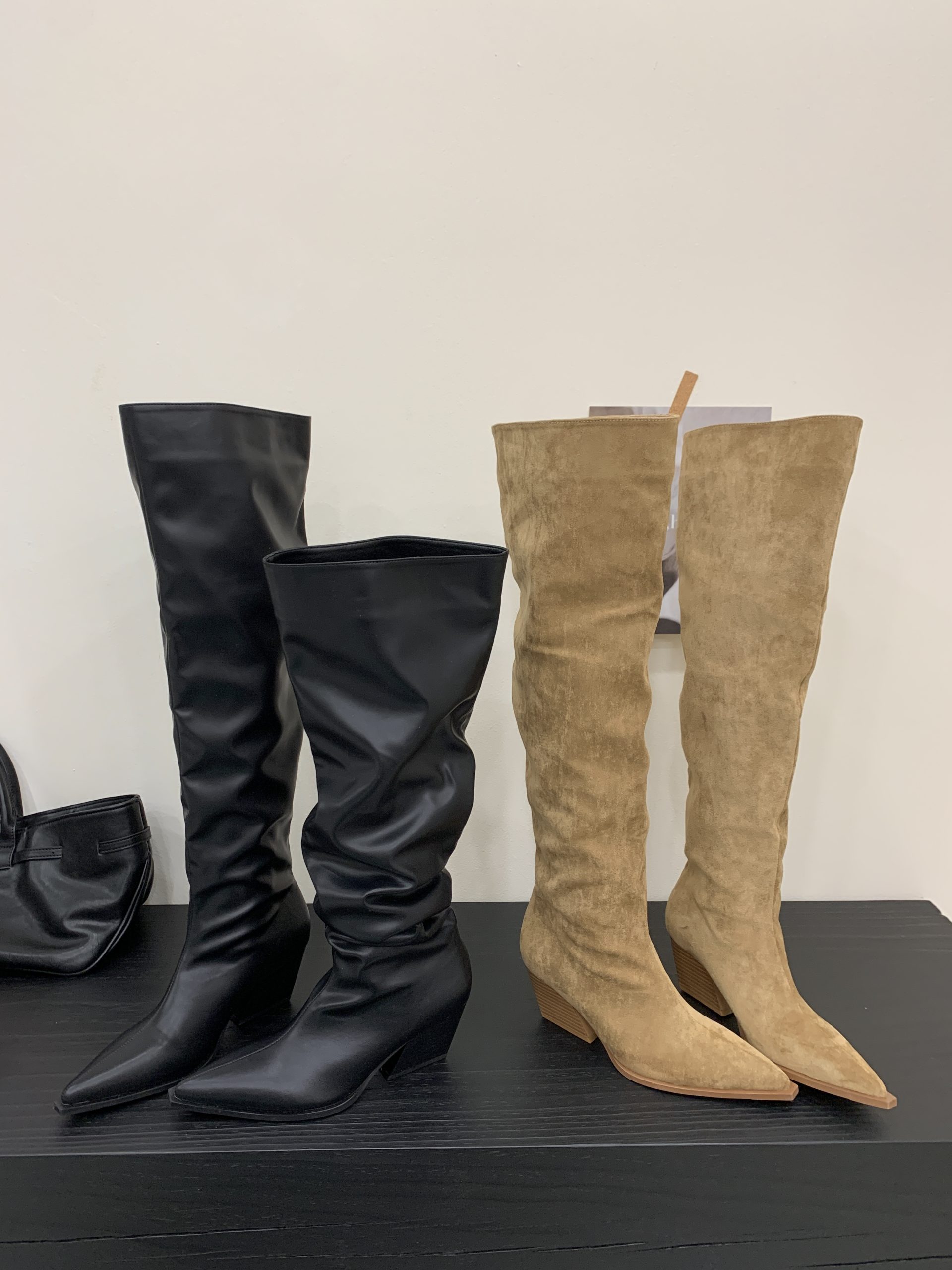 BUBUFLY 2025 New Fall Over Knee Boots Women Chunky Heel Height Increasing Folded Western Boots - Image 4