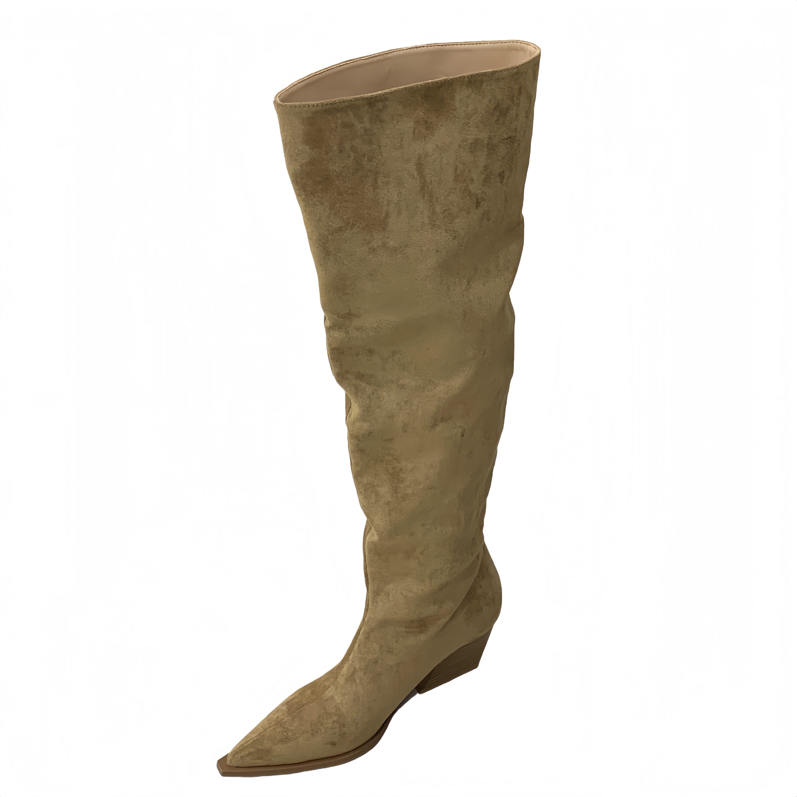 BUBUFLY 2025 New Fall Over Knee Boots Women Chunky Heel Height Increasing Folded Western Boots - Image 5
