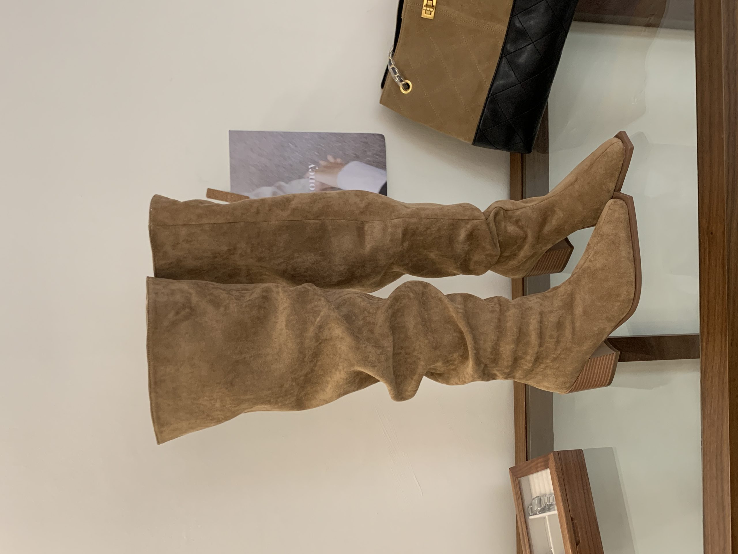 BUBUFLY Women's Wide Calf Suede Over Knee Boots Chunky Heel Square Toe Slouchy Boots Fall 2025 - Image 4