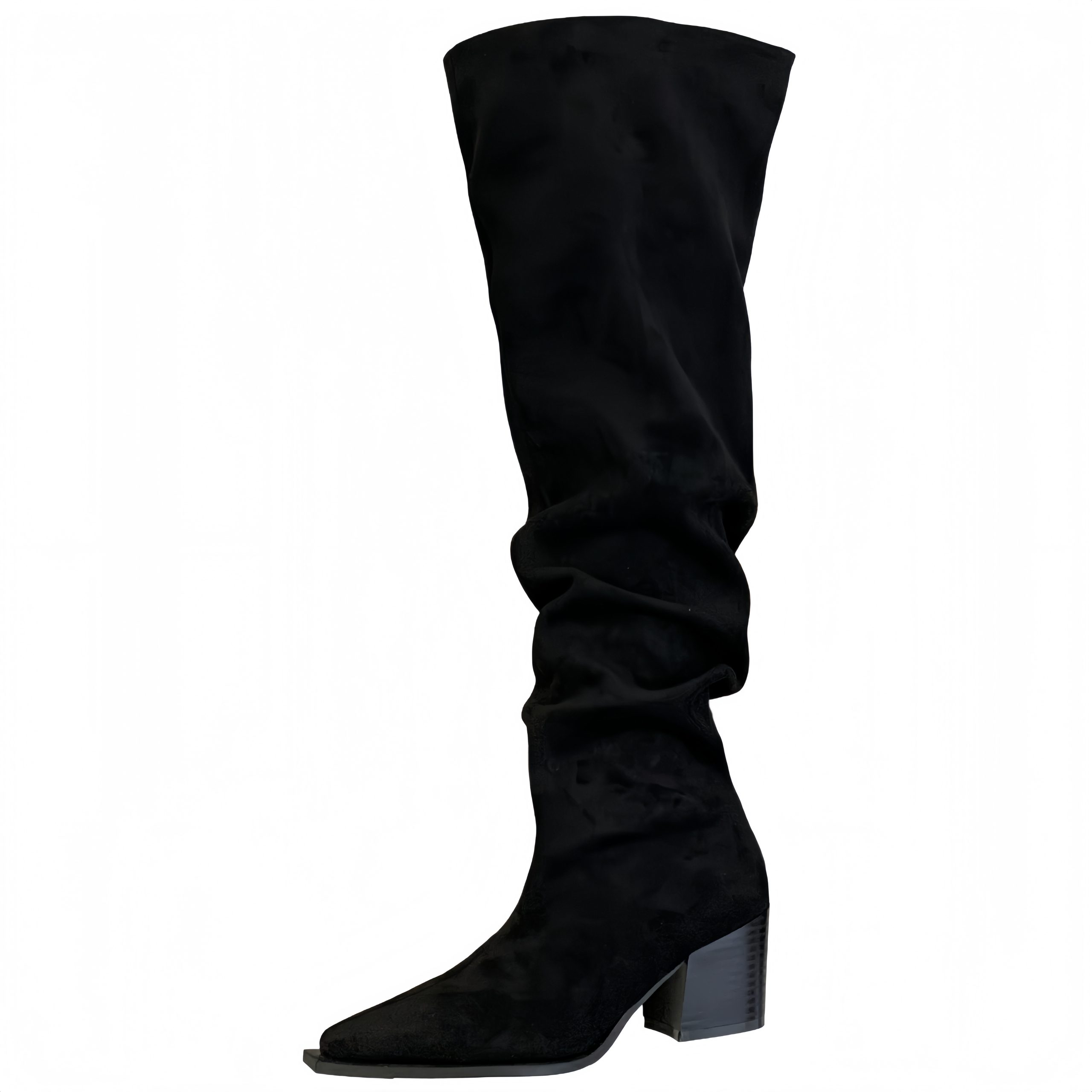 BUBUFLY Women's Wide Calf Suede Over Knee Boots Chunky Heel Square Toe Slouchy Boots Fall 2025 - Image 5