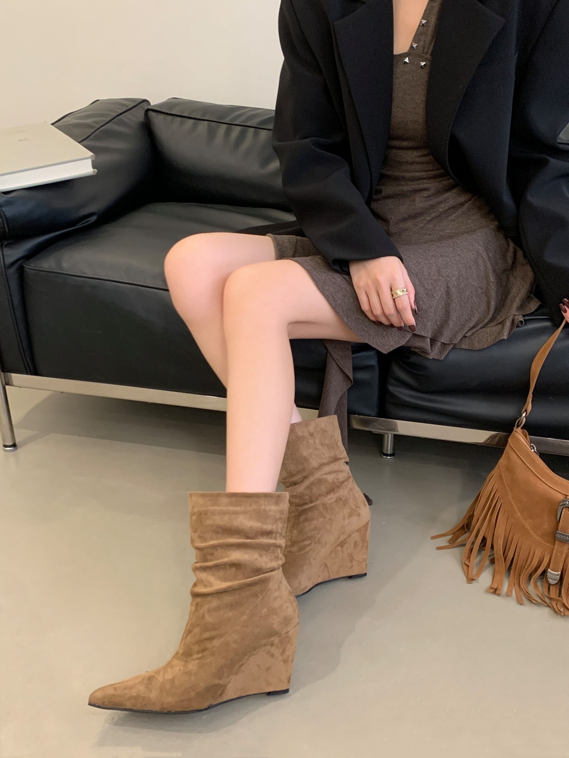 BUBUFLY Women's Pointed Toe Platform Boots - Faux Leather Chunky Heel Short Boots for Fall 2025 - Image 3