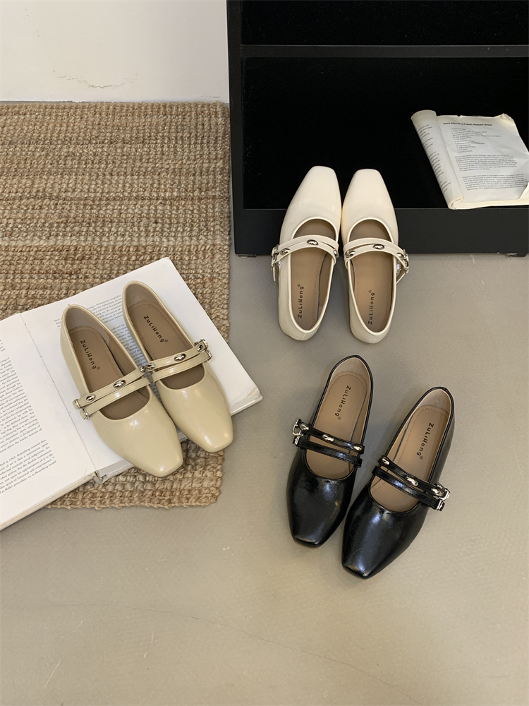 French Style Women's Mary Jane Shoes with Inner Height Increase, Square Toe, One-Strap Buckle, Comfortable Daily Low Heel Shoes