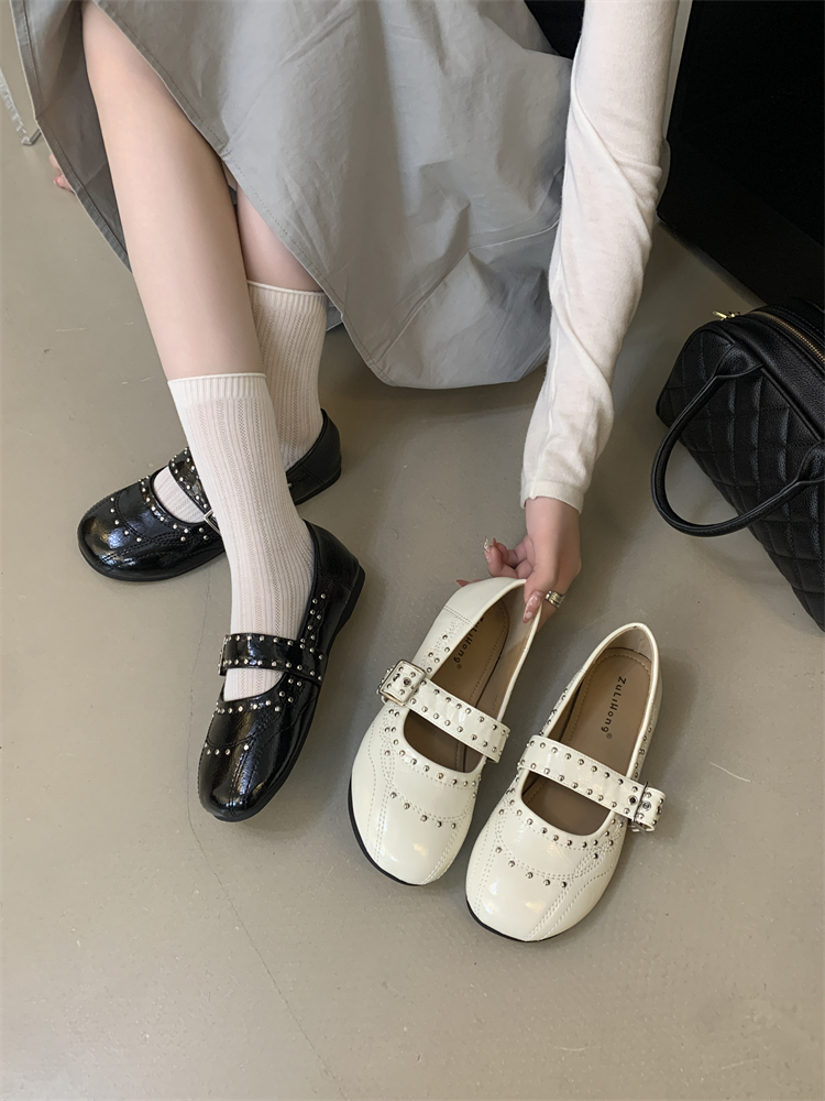2026 Spring French Style Rivet Flat Mary Jane Shoes for Women - Low Top Comfortable Commuter Shoes