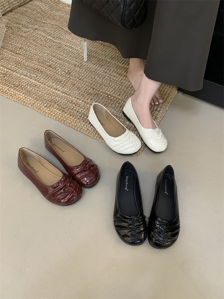 Retro Round Toe Soft Leather Ballet Flats for Women - Comfortable Slip-On Casual Shoes