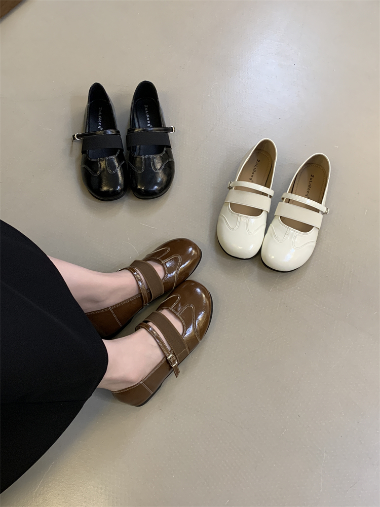 Korean Style Mary Jane Shoes for Women Flat Low Top Round Toe Ballet Shoes Soft Sole Comfortable Grandma Shoes