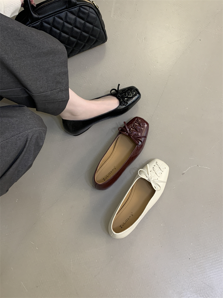 French Style Height Increasing Ballet Flats for Women Bow Square Toe Slip On Casual Shoes