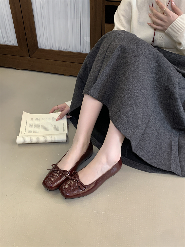 French Style Height Increasing Ballet Flats for Women Bow Square Toe Slip On Casual Shoes - Image 3