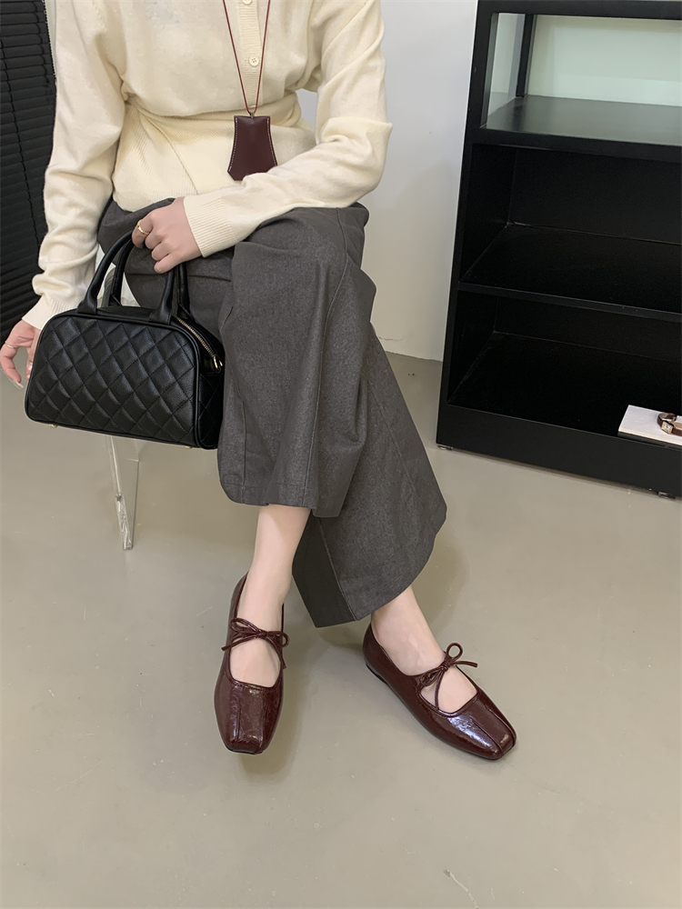 2025 New Style Inner Height Ballet Mary Jane Shoes for Women, French Square Toe Low Cut, Cream White Black Wine Red - Image 3