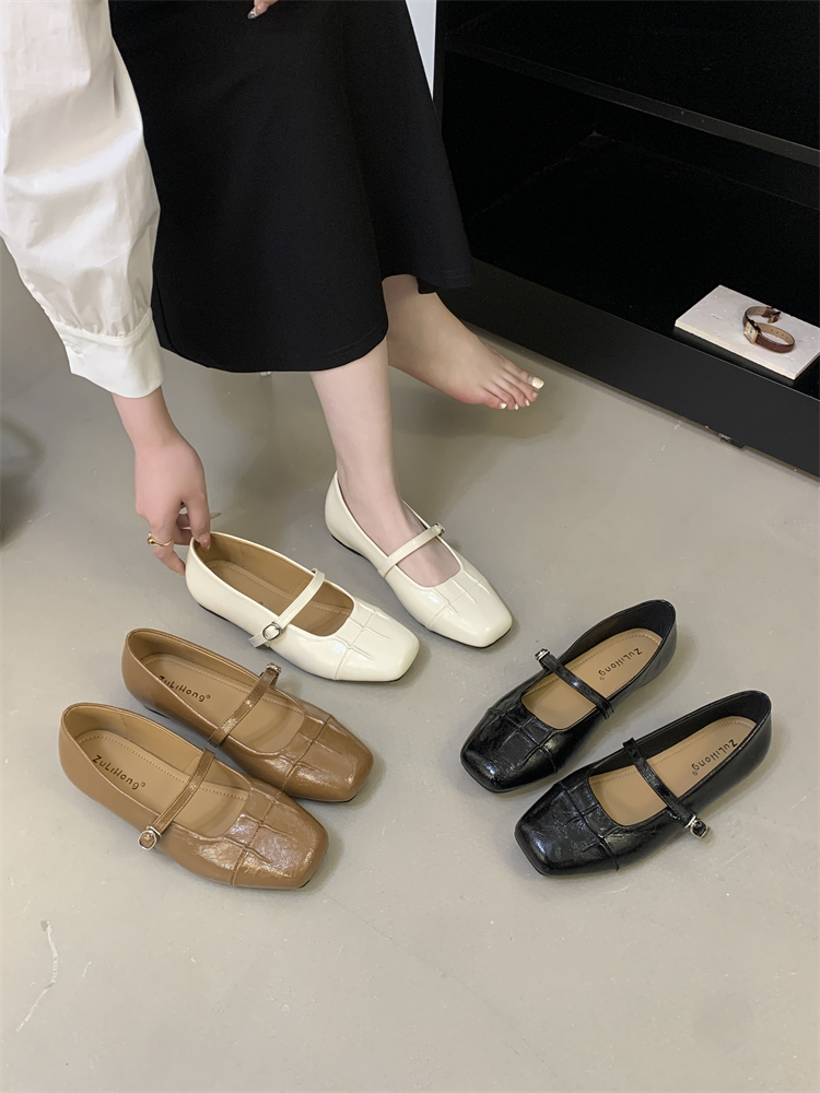 Retro Square Toe Mary Jane Shoes for Women - Comfortable Low Heel Ballet Flats with Hidden Wedge, Versatile Daily Wear