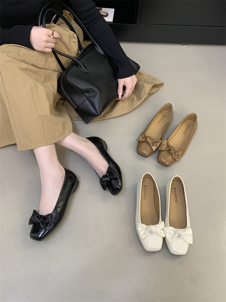 Bow Square Toe Mary Jane Shoes for Women 2026 Spring Autumn New Soft Sole Hidden Heel Low Top Slip On