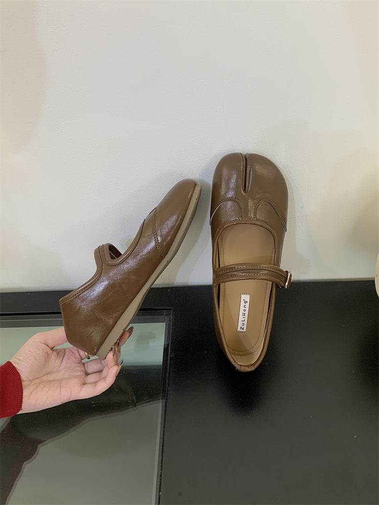 Women's Hidden Wedge Ballet Flats Brown PU Leather Bowknot Shoes 2026 Spring - Image 3
