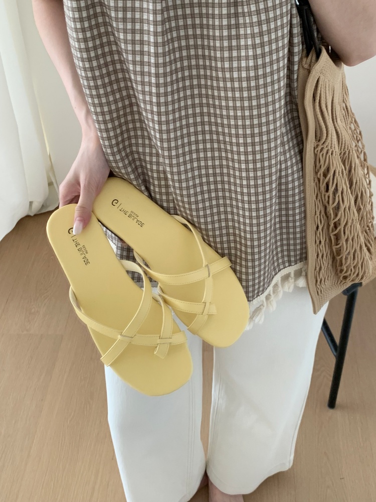French Flat Woven Women's Slippers 2026 New Summer Beach Sandals Toe Loop Flat Shoes - Image 3