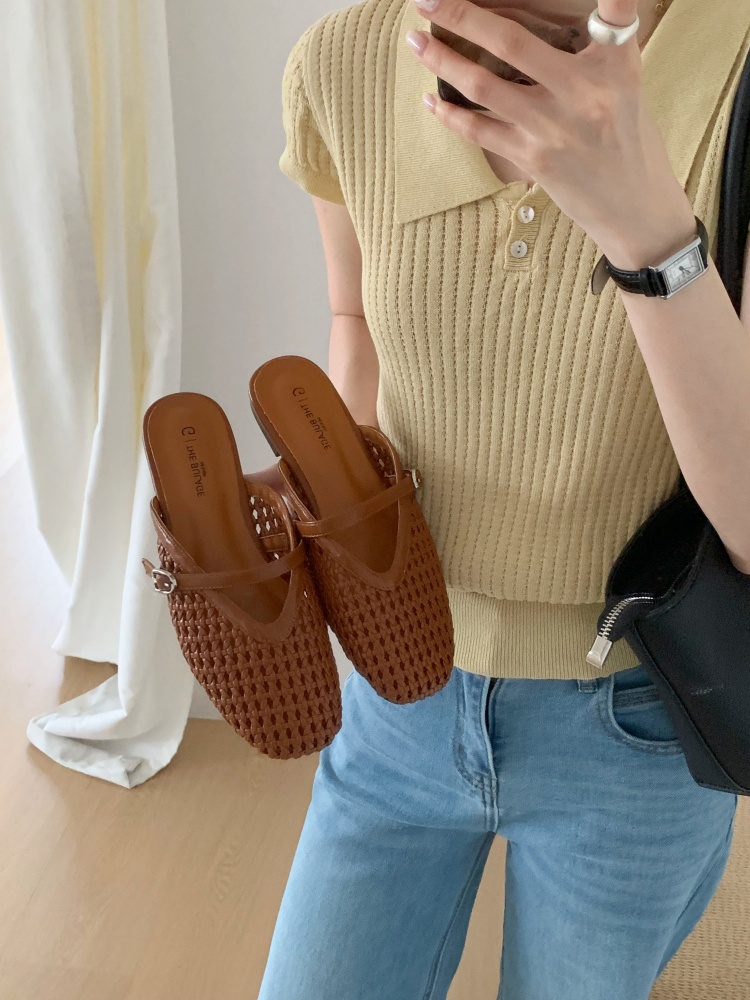New French Flat Open-Toe Woven Slippers for Women Spring Summer Casual Slide Sandals - Image 4