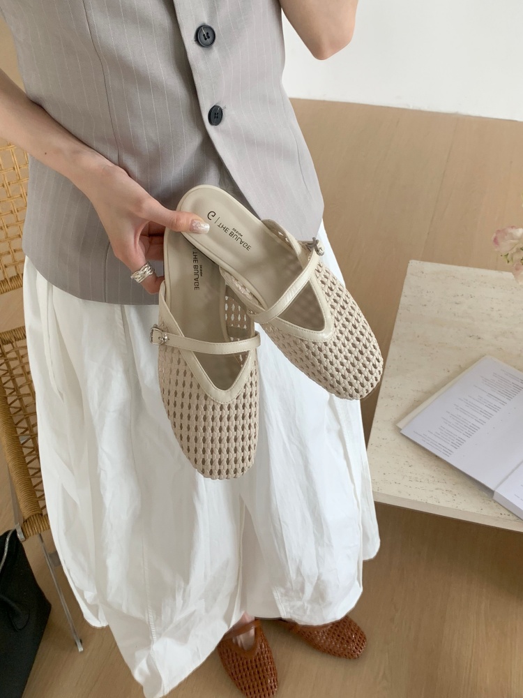 New French Flat Open-Toe Woven Slippers for Women Spring Summer Casual Slide Sandals - Image 3
